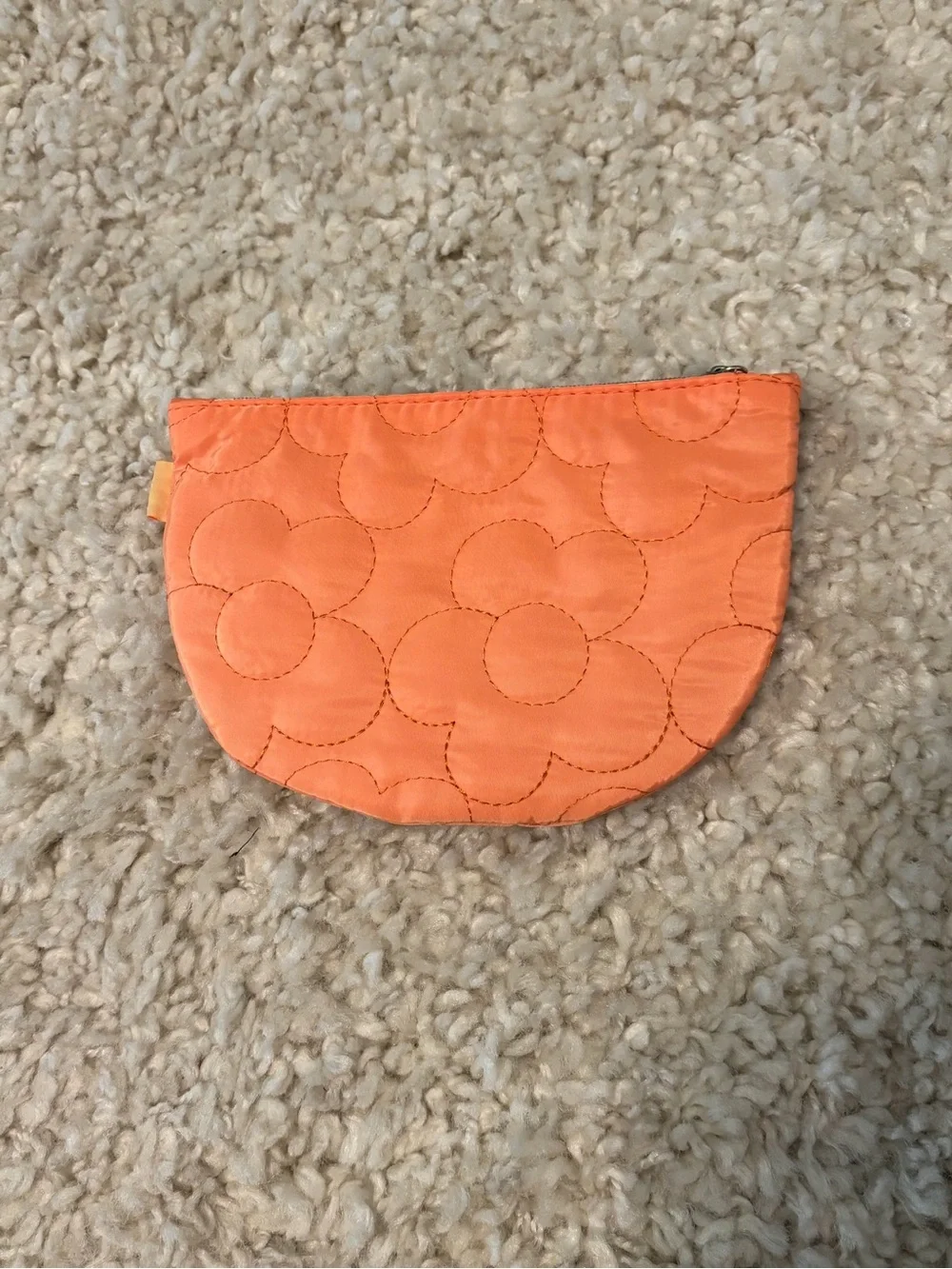 Quilted Orange Floral Makeup Purse with Purple Flower Pull